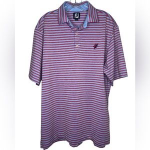 FootJoy Heather Lisle Stripe Self Collar Golf Polo Shirt red and blue - Medium